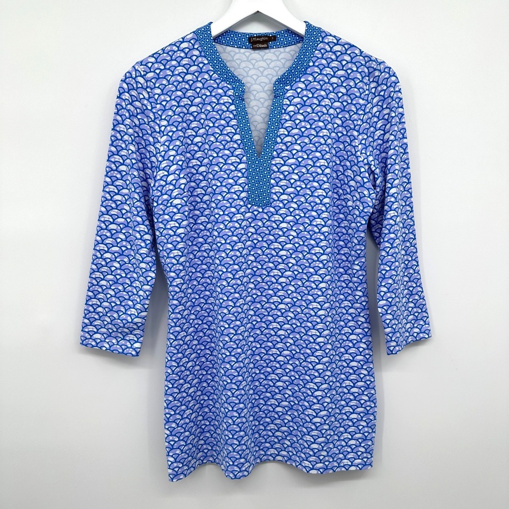 J McLaughlin Top Shirt Blouse Size Small 3/4 Sleeves Stretch Knit Preppy Coastal